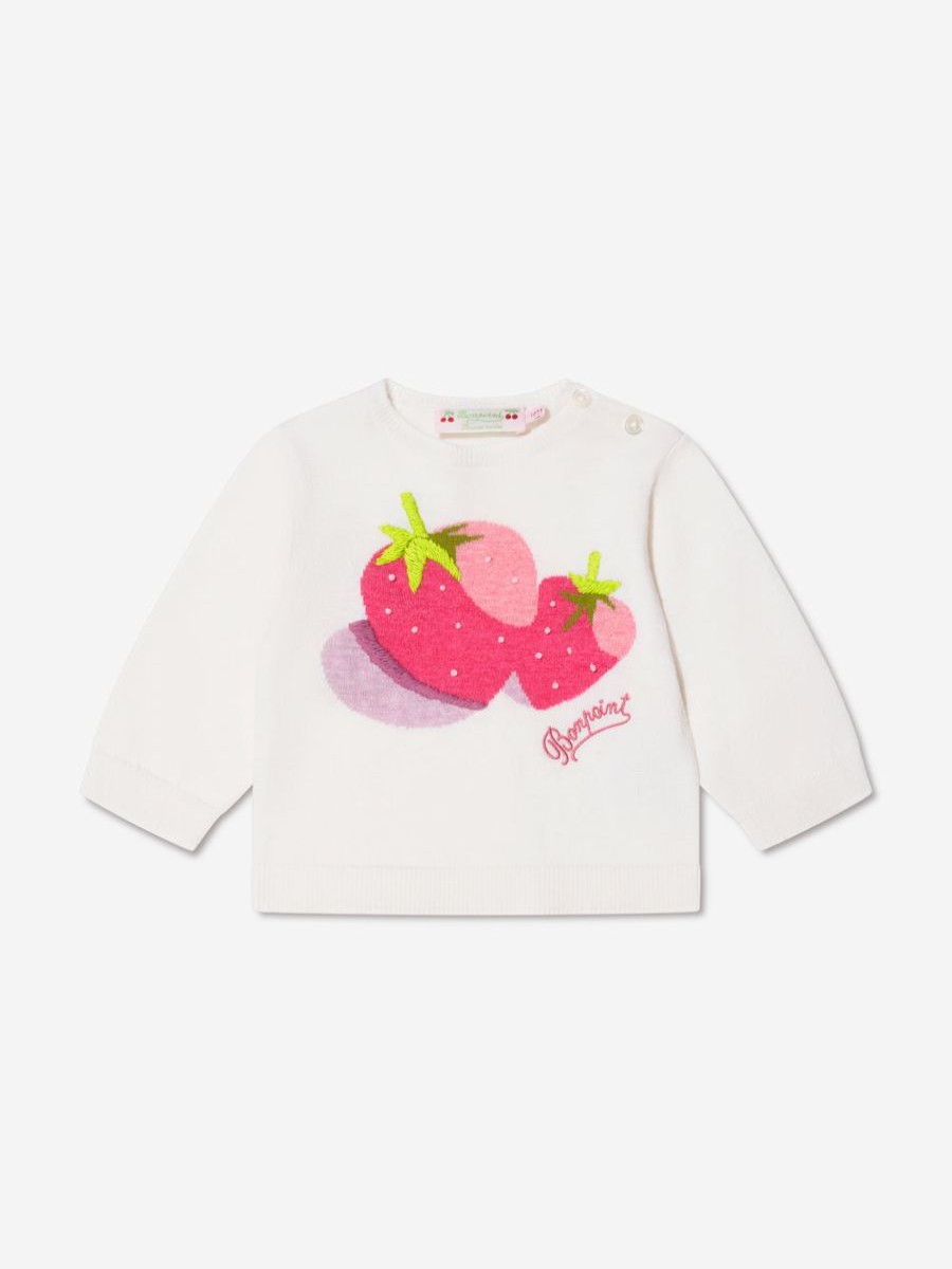 Girls Bonpoint Sweatshirts & Hoodies | Bonpoint - Baby Girls Strawberry Sweater In White | Childsplay Clothing