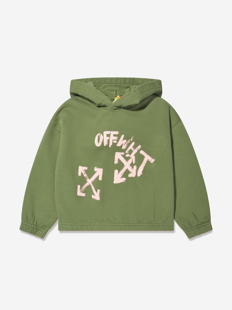 Girls Off-White Sweatshirts & Hoodies | Girls Paint Script Elastic Hoodie In Green