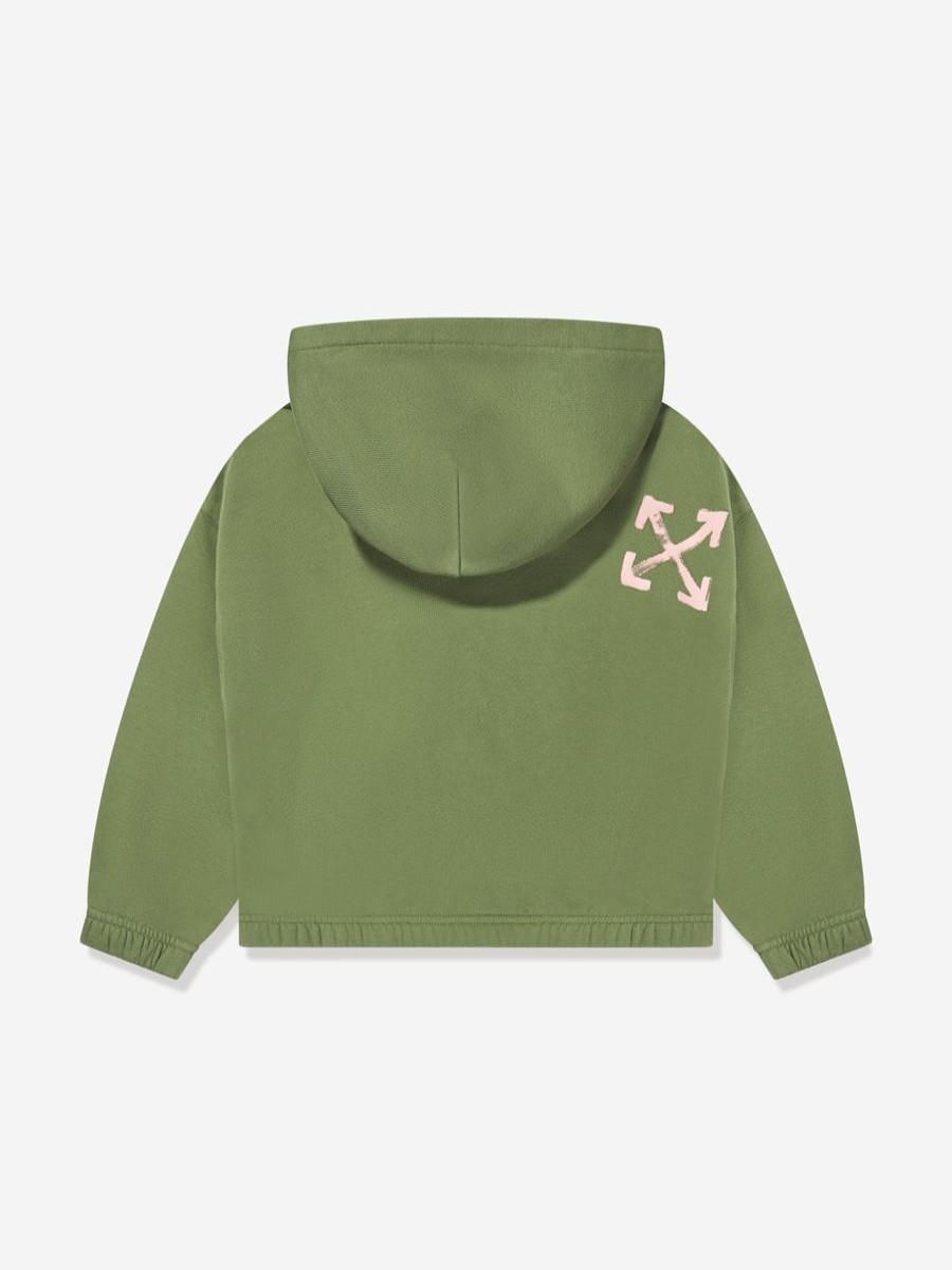 Girls Off-White Sweatshirts & Hoodies | Girls Paint Script Elastic Hoodie In Green