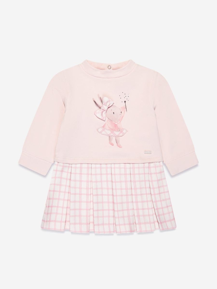 Girls Patachou Dresses | Baby Girls Rabbit Sweater Dress In Pink