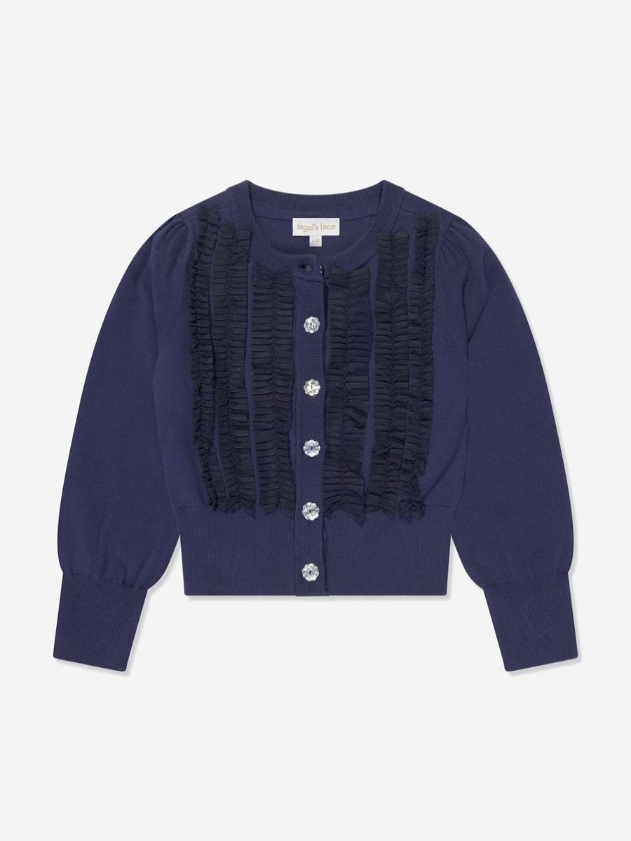 Girls Angels Face Jumpers & Cardigans | Girls Izzy Tulle Ruffle Cardigan In Navy