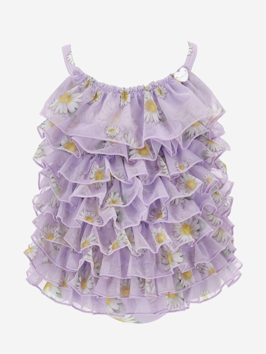 Girls Monnalisa Swimwear | Baby Girls Daisy Tulle Swimsuit In Purple