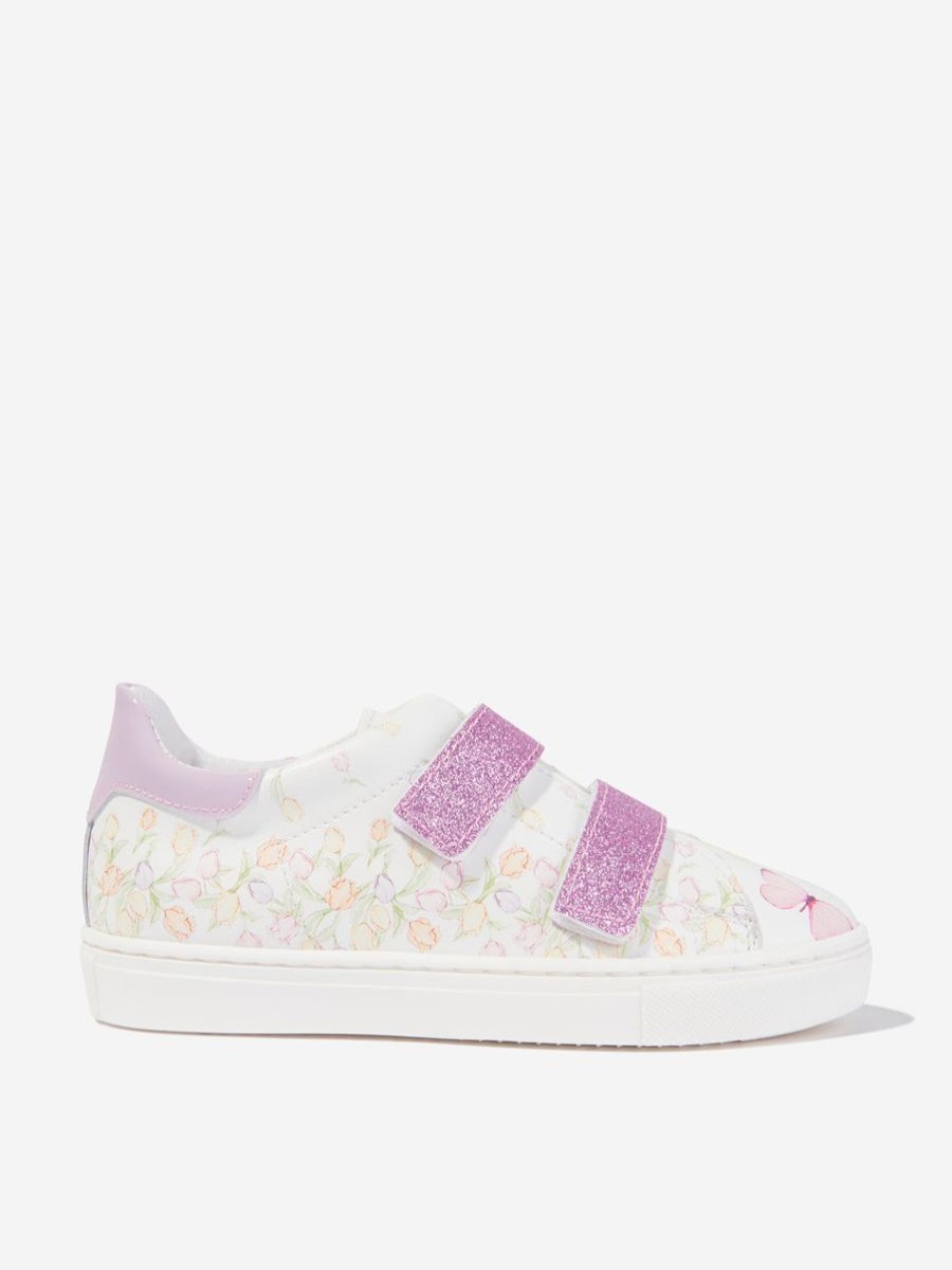 Girls Monnalisa Sneakers | Girls Tulip Velcro Strap Trainers In White