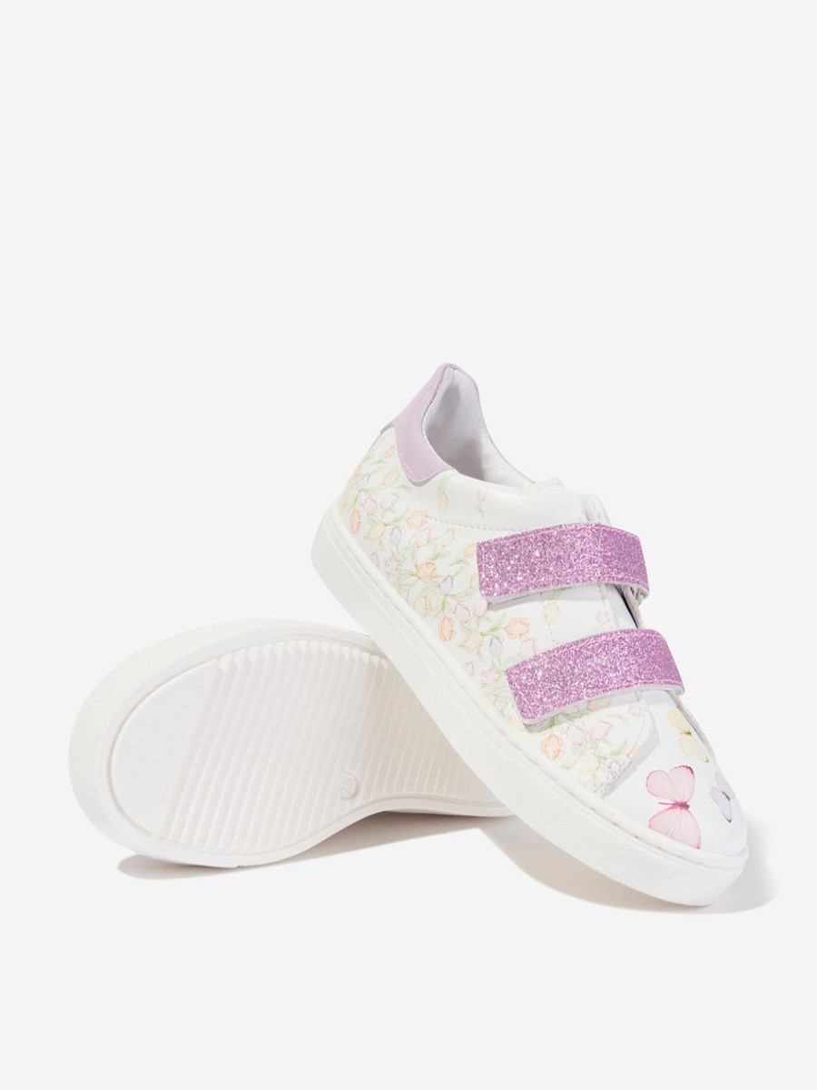 Girls Monnalisa Sneakers | Girls Tulip Velcro Strap Trainers In White