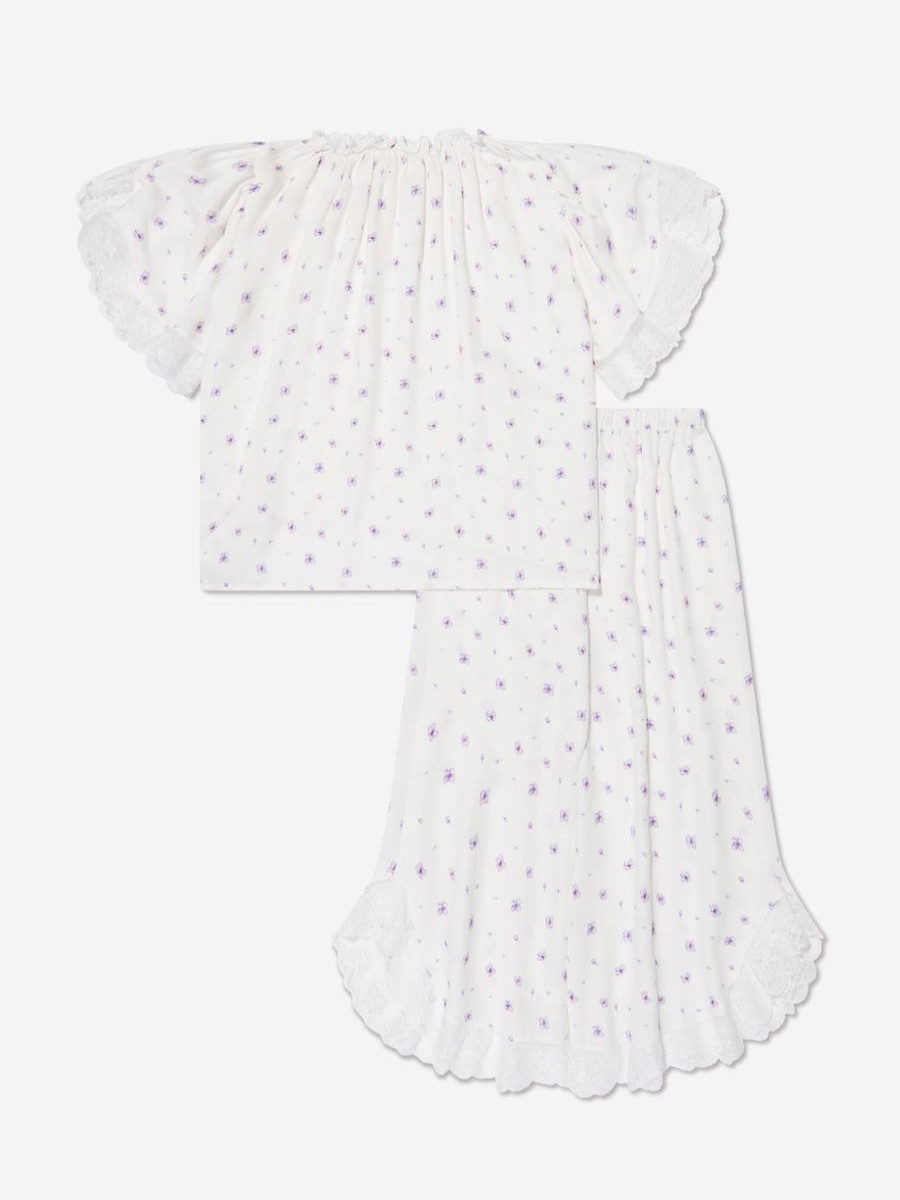 Girls Amiki Children Nightwear & Pyjamas | Girls Milana Lilac Print Pyjama Set In White