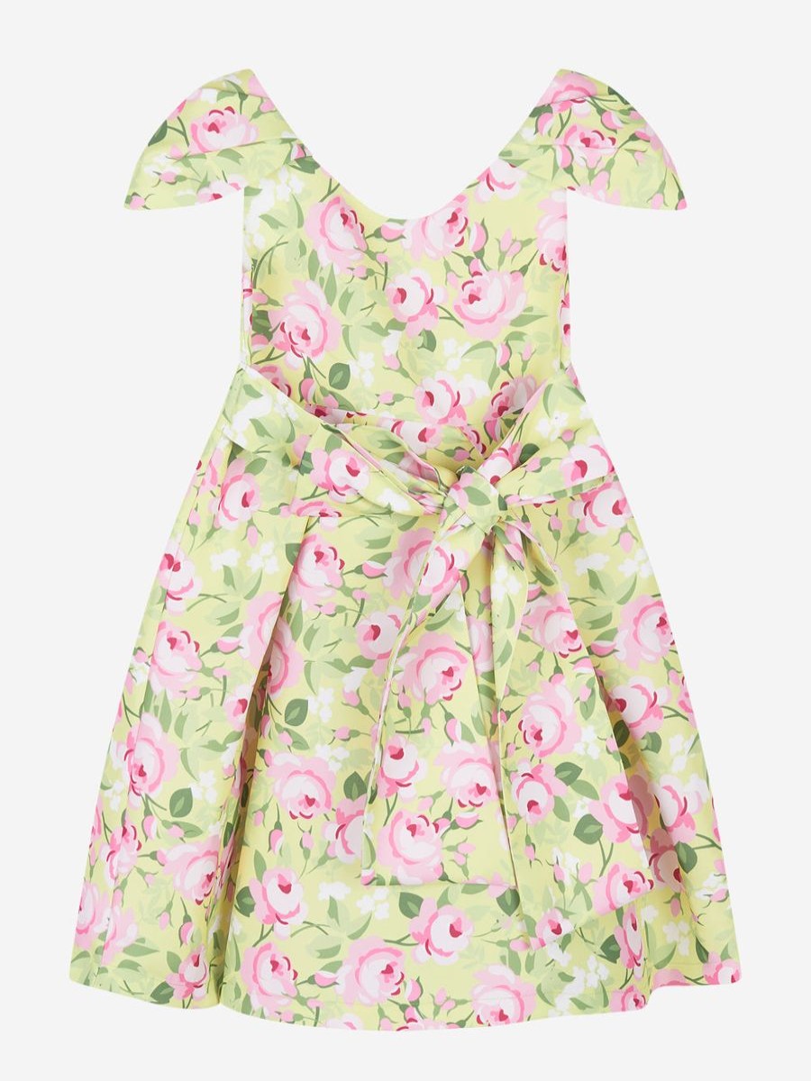 Teen Mama Luma Dresses | Girls Flower Print Dress With Belt In Yellow