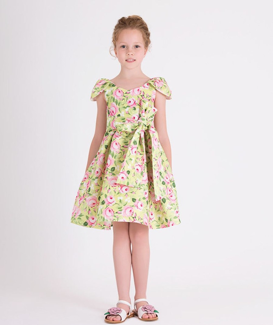 Teen Mama Luma Dresses | Girls Flower Print Dress With Belt In Yellow