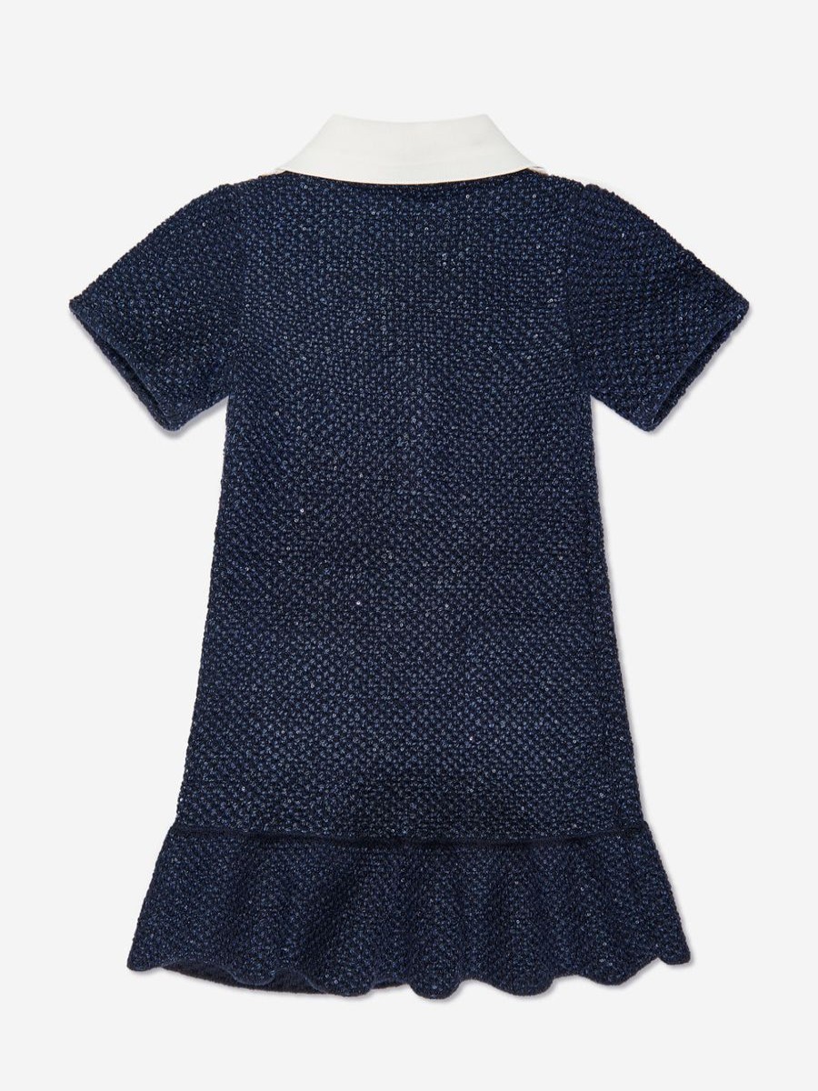 Teen Self Portrait Dresses | Girls Sequin Knit Bow Dress In Blue