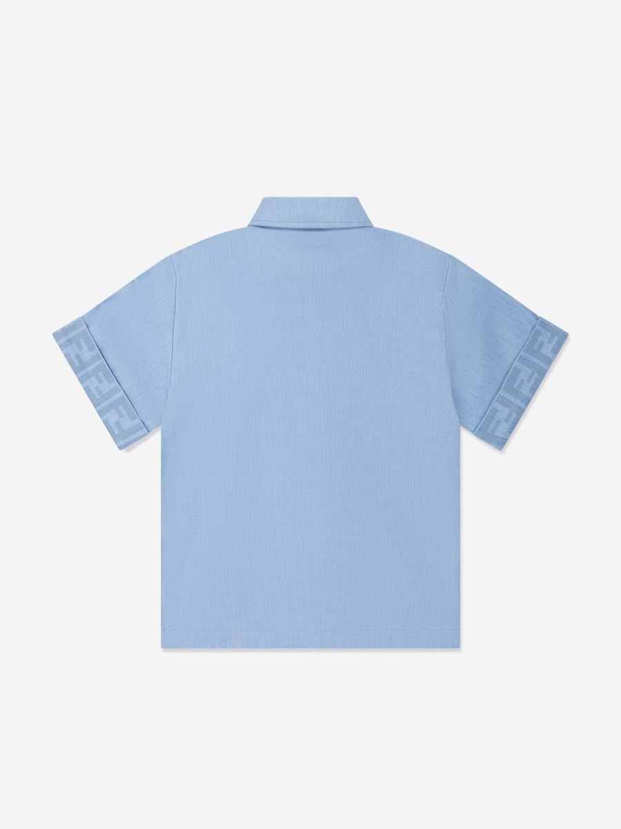 Teen Fendi Kids Shirts | Boys Chambray Ff Logo Shirt In Blue