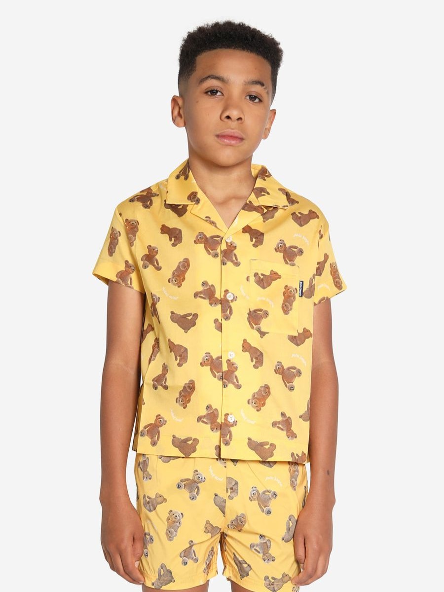 Teen Palm Angels Shirts | Boys Aop Pa Bears Bowling Shirt In Yellow