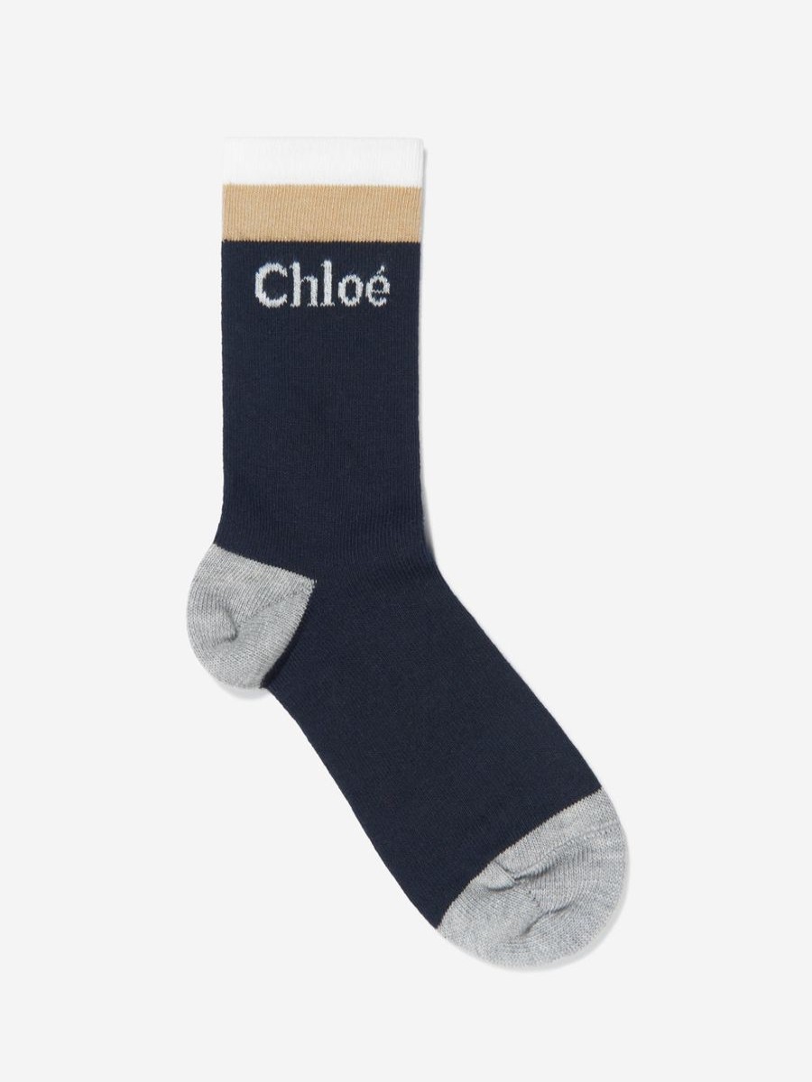 Girls Chloé Socks & Tights | Girls Jacquard Logo Socks In Navy