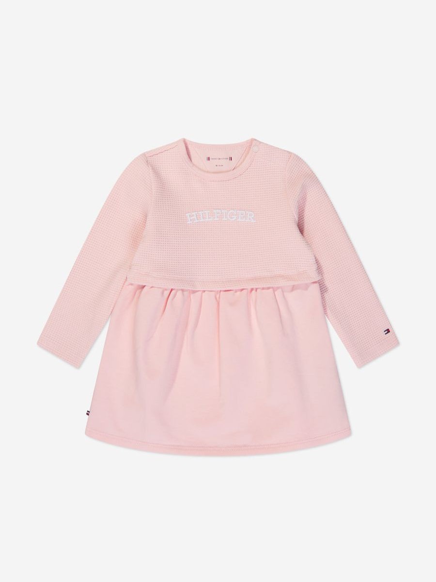 Baby Tommy Hilfiger Dresses | Baby Girls Curved Monotype Dress In Pink