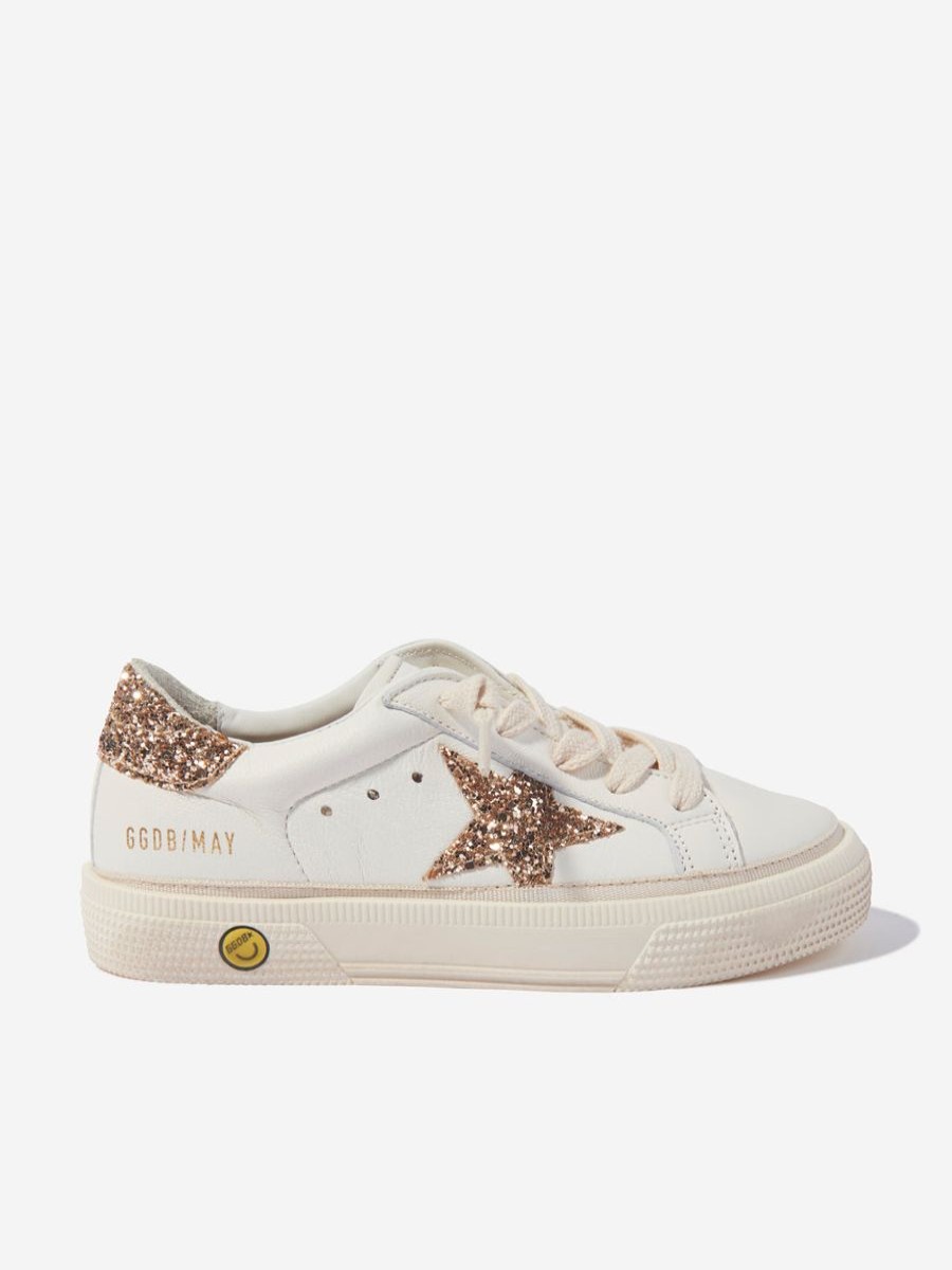 Girls Golden Goose Kids Sneakers | Girls Leather Glitter Star And Heel Trainers In White