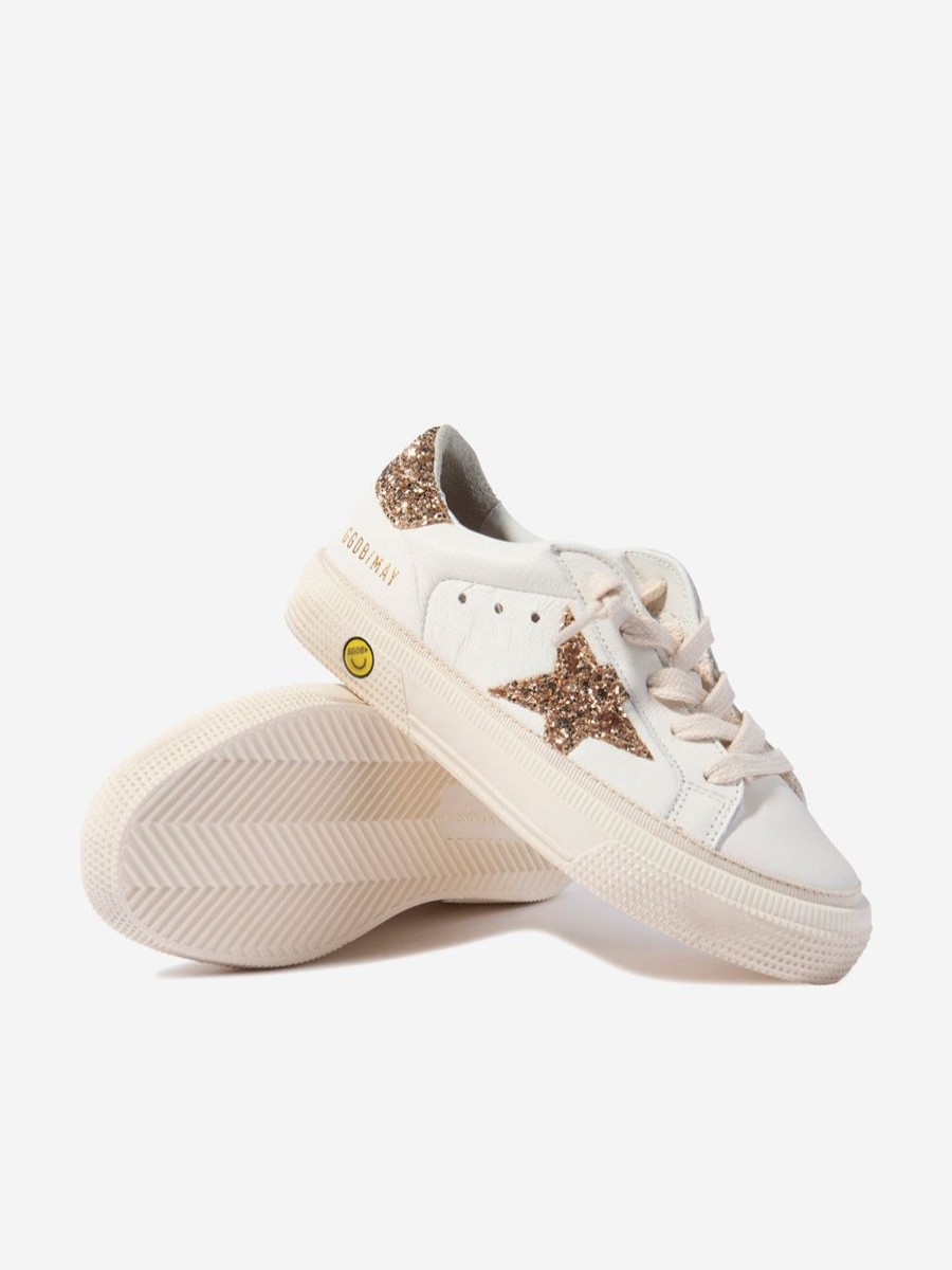 Girls Golden Goose Kids Sneakers | Girls Leather Glitter Star And Heel Trainers In White