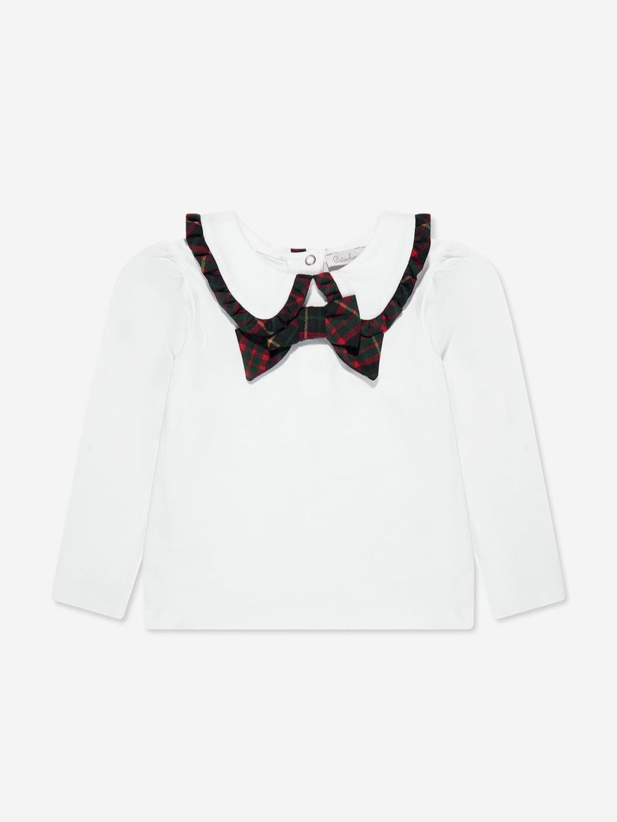 Teen Patachou Sweatshirts & Hoodies | Girls Long Sleeve Tartan Bow T-Shirt In White