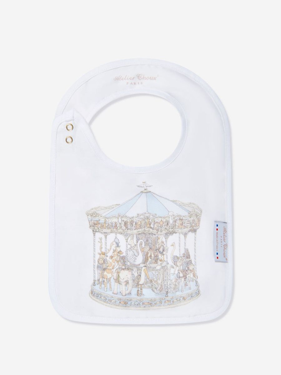 Baby Atelier Choux Bottles, Dummies & Bibs | Baby Boys Carousel Satin Bib In Blue