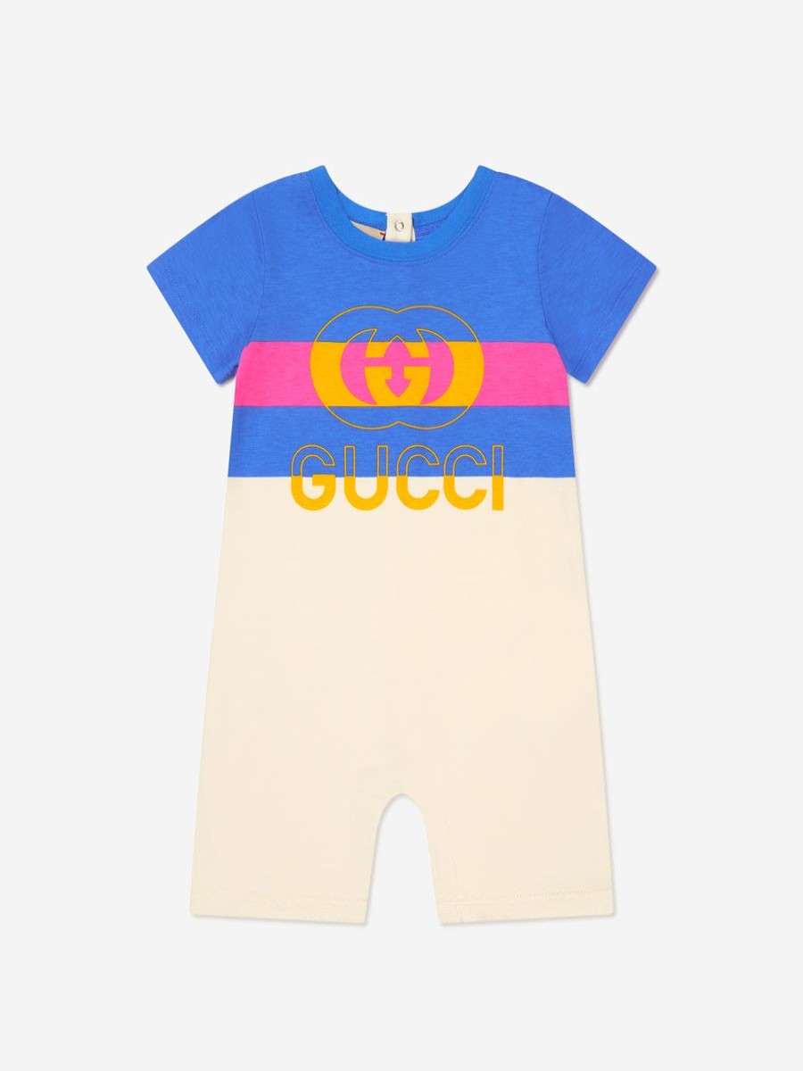 Baby Gucci Kids Babygrows & Rompers | Baby Boys Logo Romper In Blue