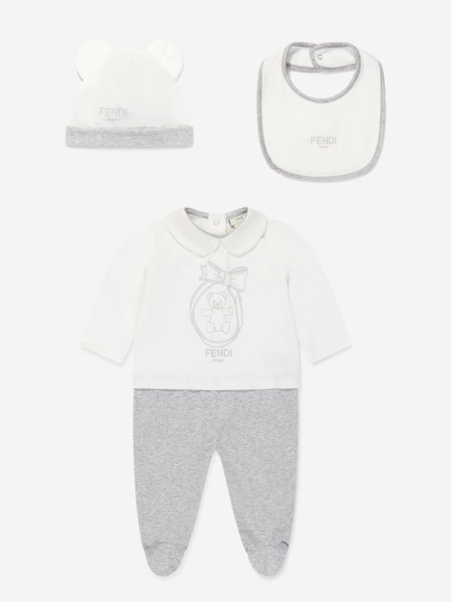 Baby Fendi Kids Babygrows & Rompers | Baby Logo Babygrow Gift Set In White