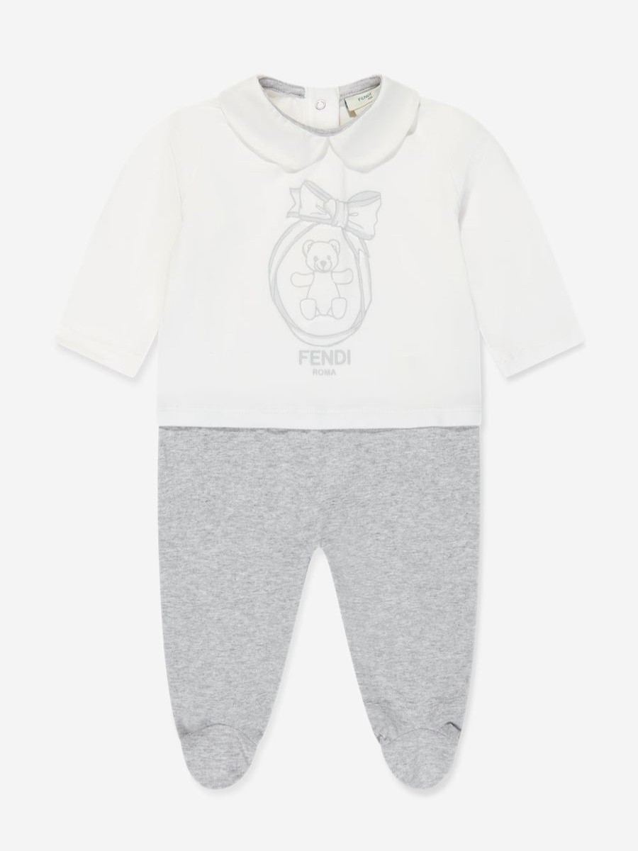 Baby Fendi Kids Babygrows & Rompers | Baby Logo Babygrow Gift Set In White