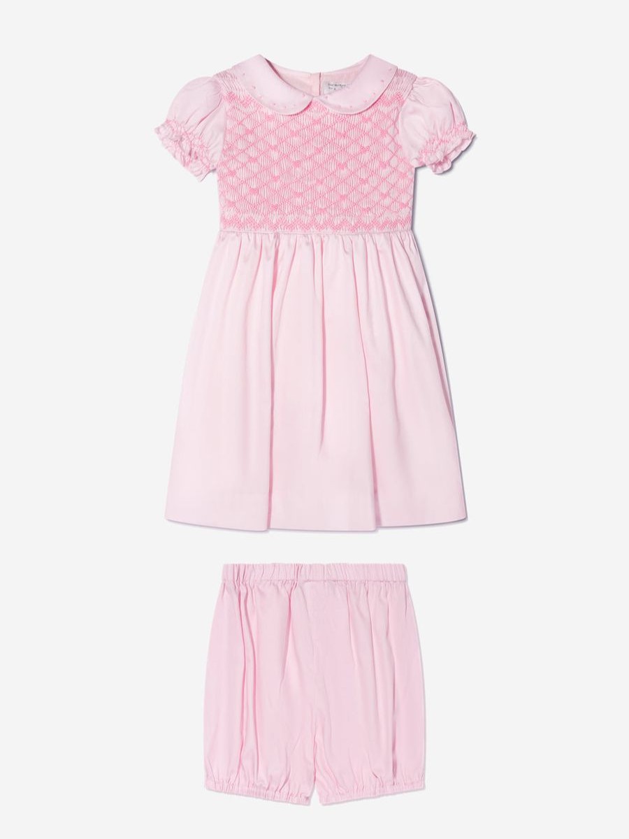 Baby Rachel Riley Dresses | Baby Girls Bow Smocked Dress And Bloomers In Pink