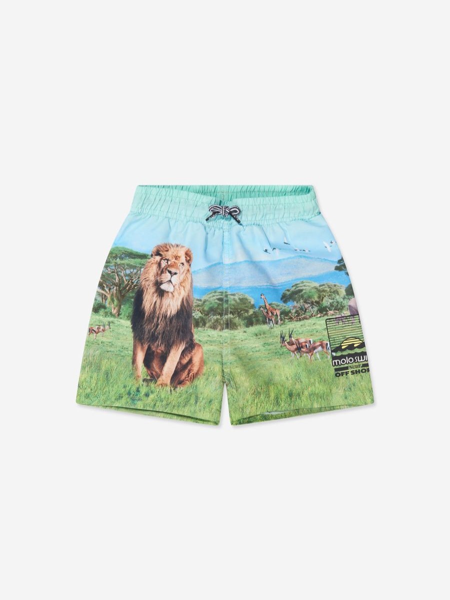 Teen Molo Swimwear | Boys Lion Print Niko Swim Shorts In Blue