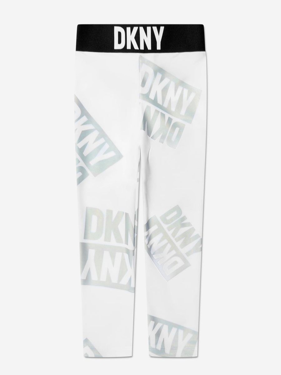 Girls DKNY Leggings | Girls Logo Print Leggings In White