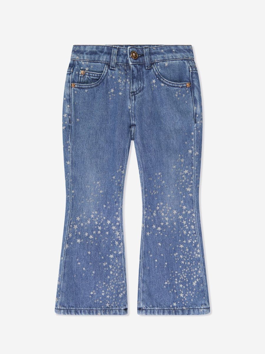 Girls Versace Jeans | Girls Flared Glitter Jeans In Blue