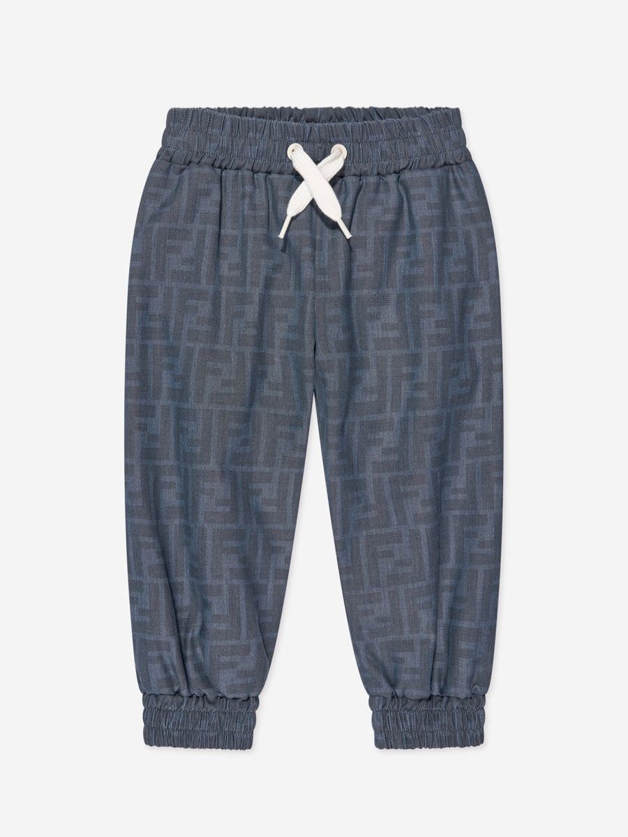 Baby Fendi Kids Sweatpants | Baby Chambray Ff Logo Joggers In Blue