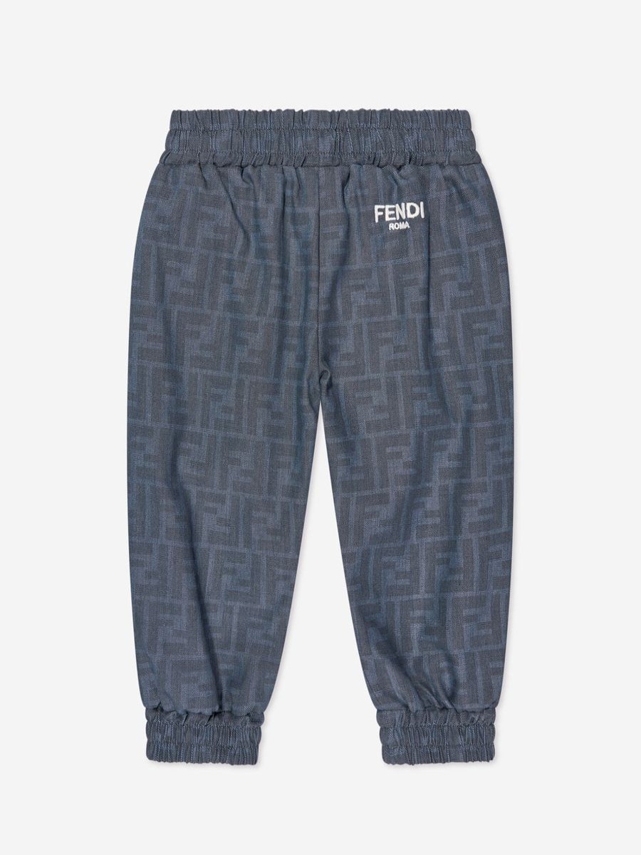 Baby Fendi Kids Sweatpants | Baby Chambray Ff Logo Joggers In Blue