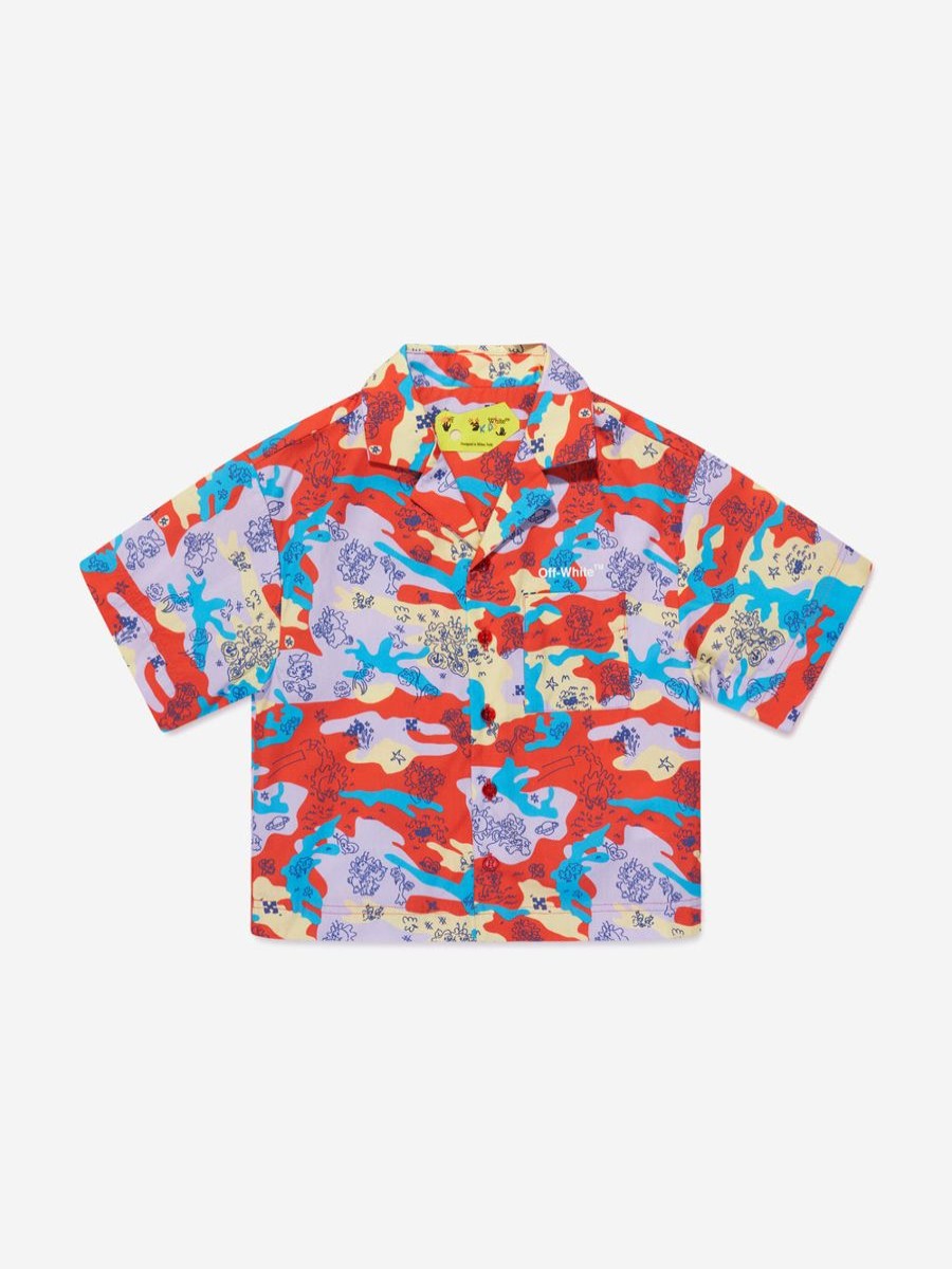 Teen Off-White Shirts | Boys Puzzleflage Bowling Shirt In Multicolour