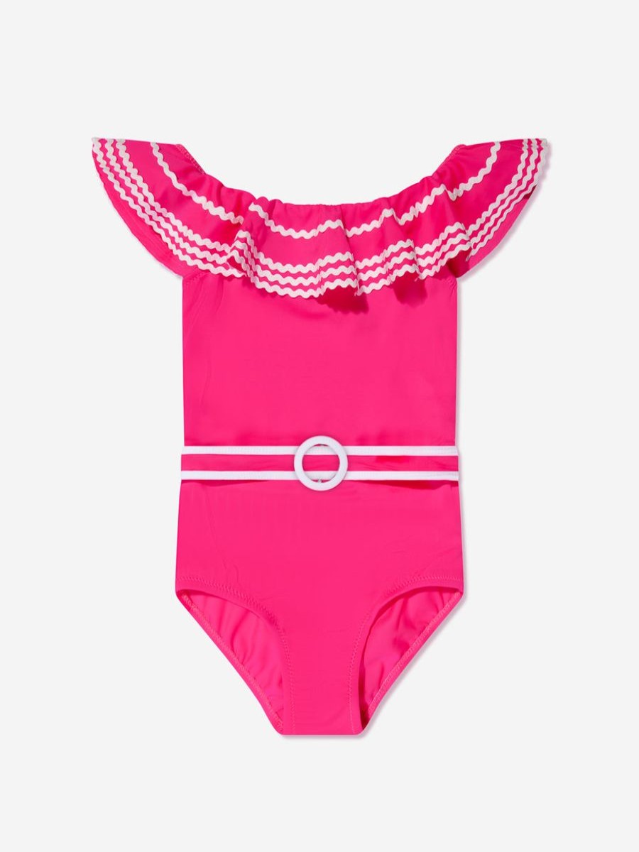 Girls Nessi Byrd Swimwear | Nessi Byrd - Girls Zizi Off Shoulder Swimsuit In Pink | Childsplay Clothing