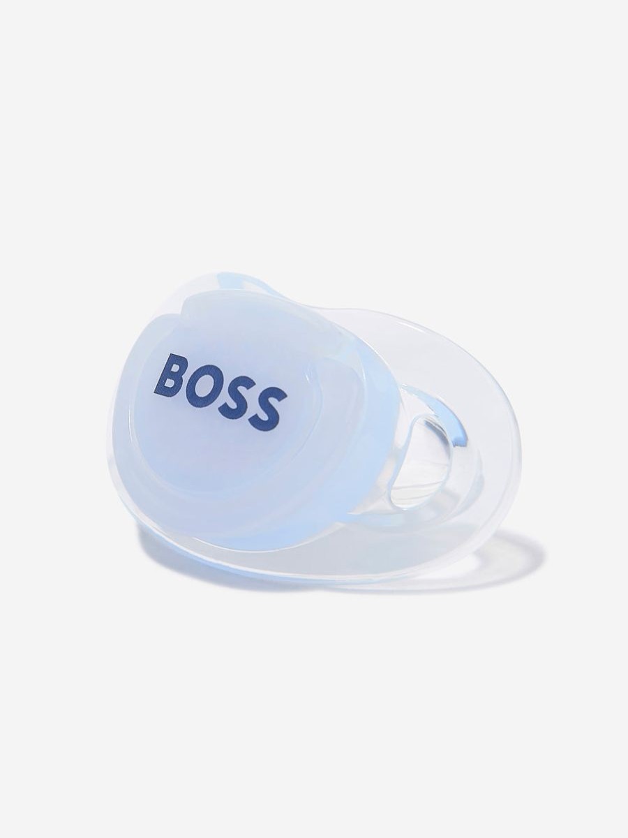 Baby BOSS Bottles, Dummies & Bibs | Boss - Baby Boys Logo Print Pacifier In Blue | Childsplay Clothing