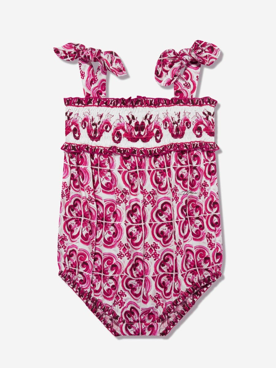 Baby Dolce & Gabbana Kids Babygrows & Rompers | Baby Girls Majolica Romper In Pink