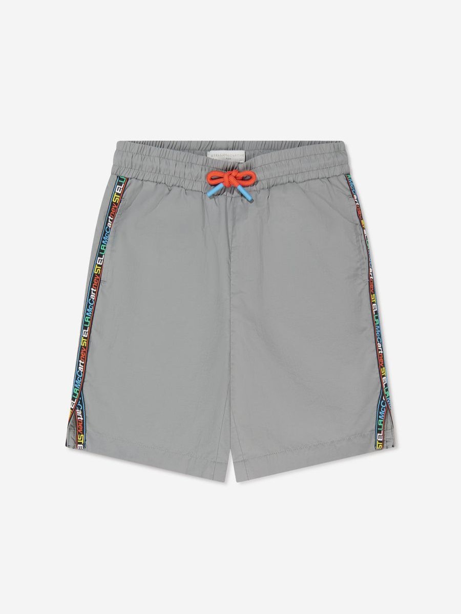 Teen Stella McCartney Kids Swimwear | Boys Logo Trim Swim Shorts In Grey