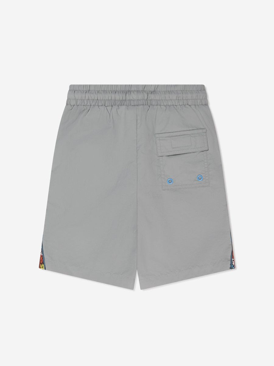 Teen Stella McCartney Kids Swimwear | Boys Logo Trim Swim Shorts In Grey