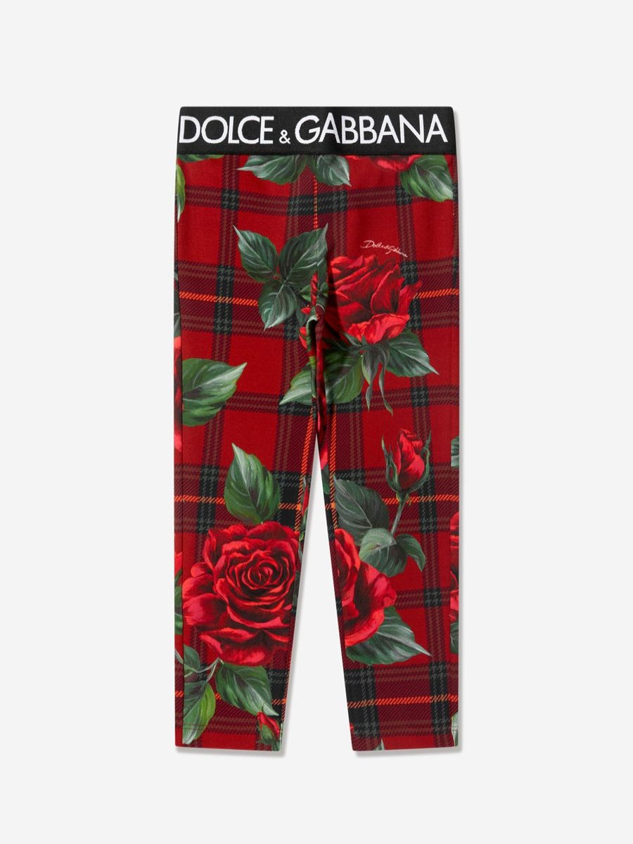 Girls Dolce & Gabbana Kids Leggings | Girls Tartan Rose Leggings In Red