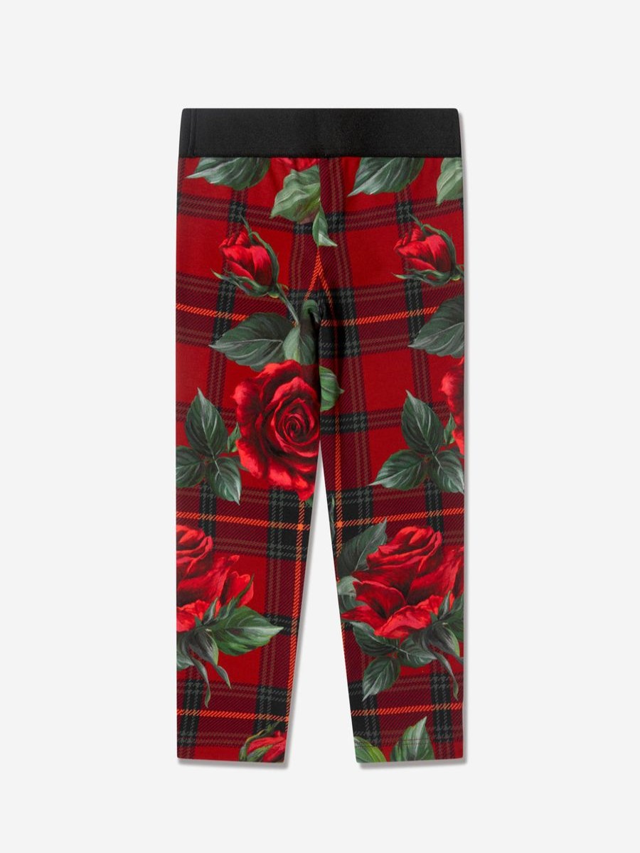 Girls Dolce & Gabbana Kids Leggings | Girls Tartan Rose Leggings In Red