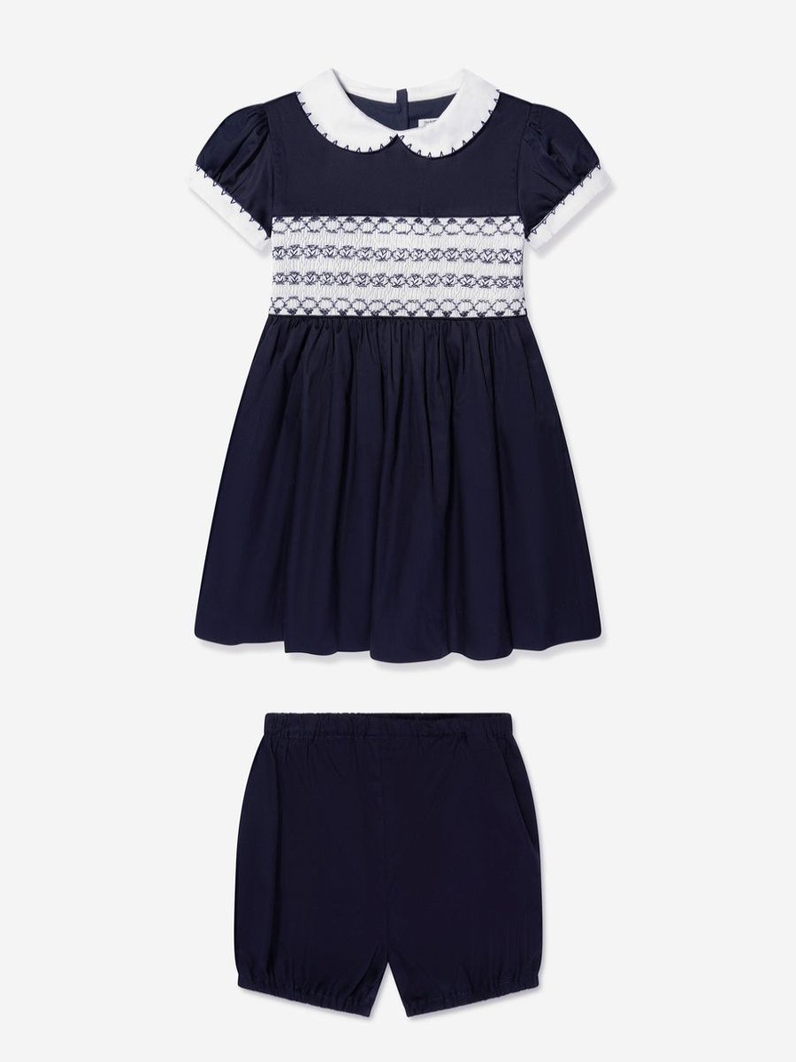 Baby Rachel Riley Dresses | Baby Girls Classic Smocked Dress And Bloomers In Navy