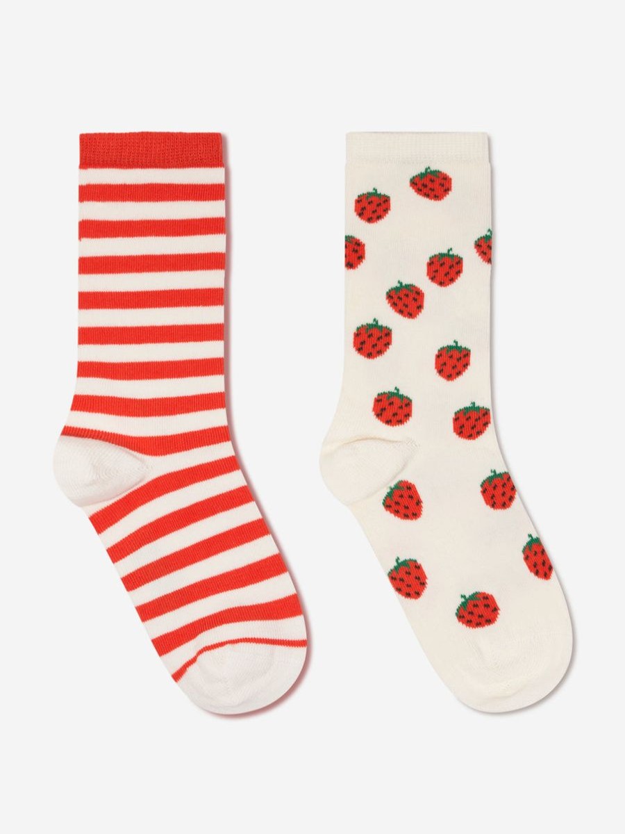 Girls Mini Rodini Socks & Tights | Girls Strawberries Sock Set (2 Pack) In Red