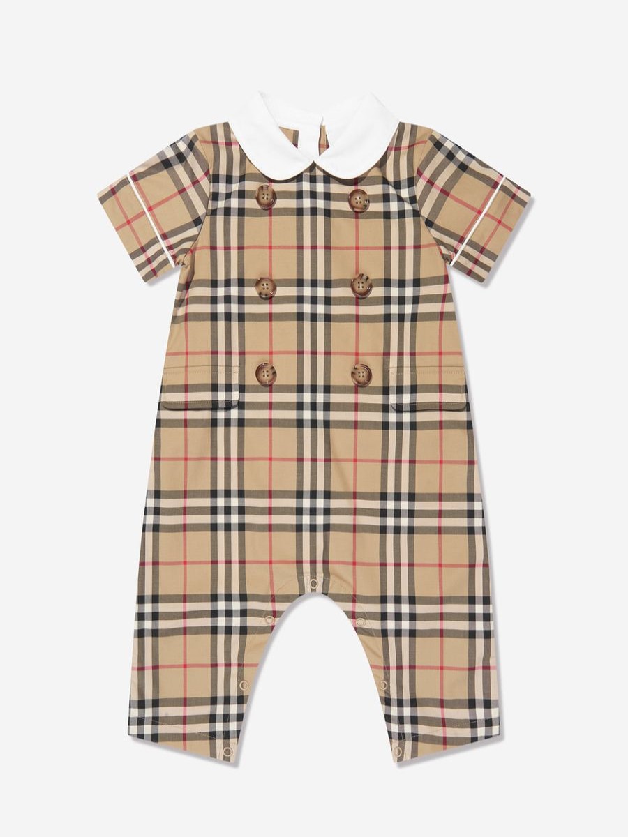 Baby Burberry Kids Babygrows & Rompers | Baby Octavian Romper In Archive Beige Check