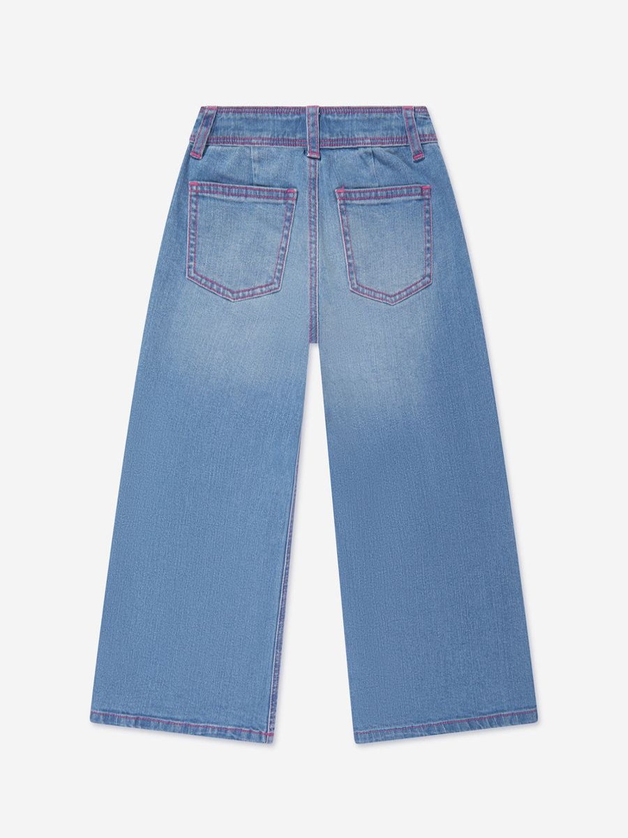 Girls Moschino Kids Trousers | Girls Wide Leg Logo Jeans In Blue