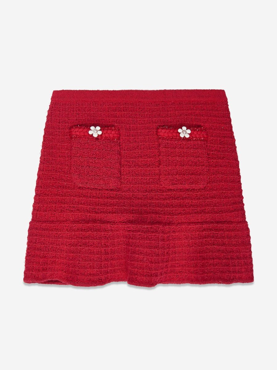 Girls Self Portrait Skirts | Girls Textured Knit Skirt In Red