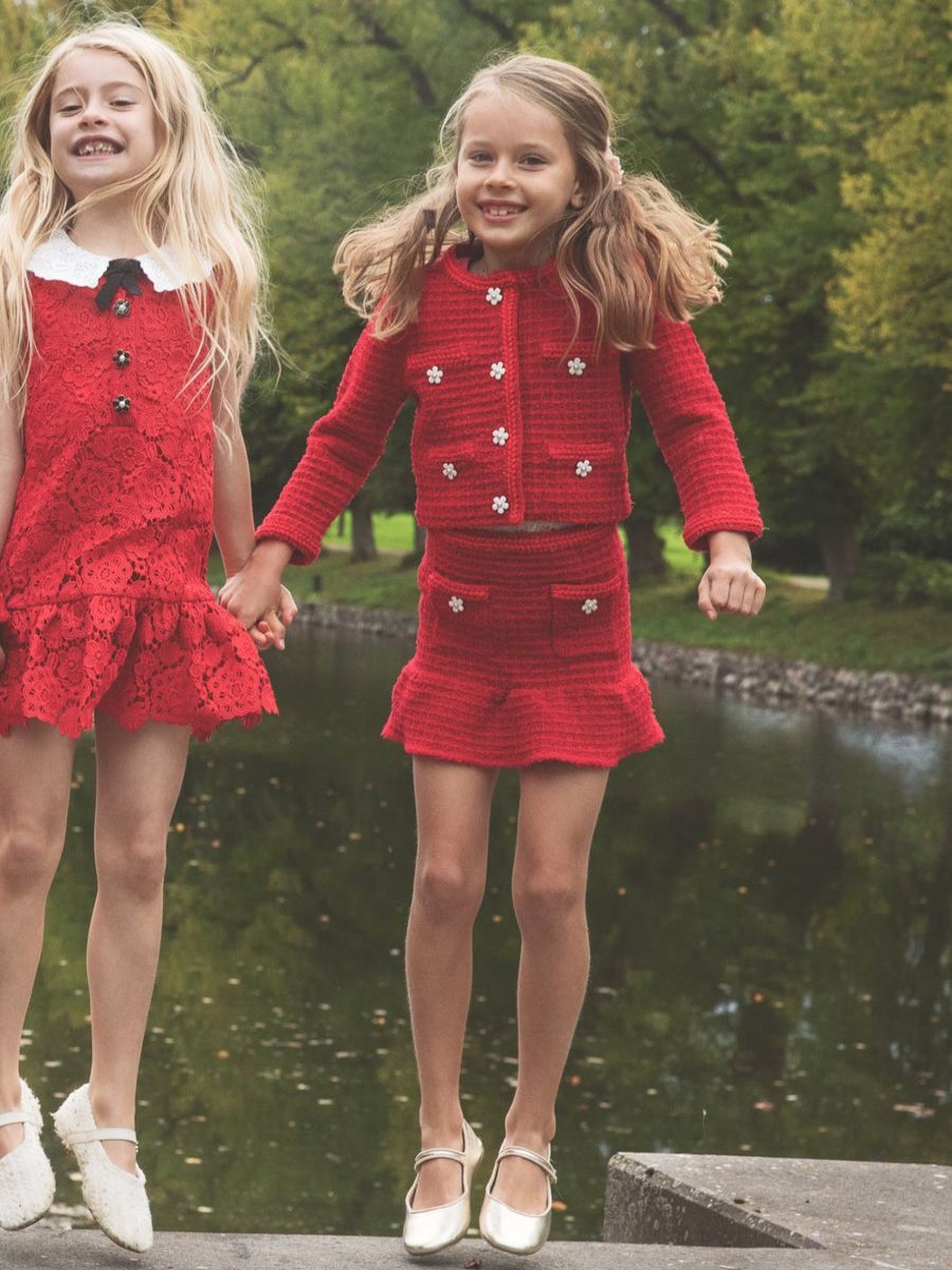 Girls Self Portrait Skirts | Girls Textured Knit Skirt In Red