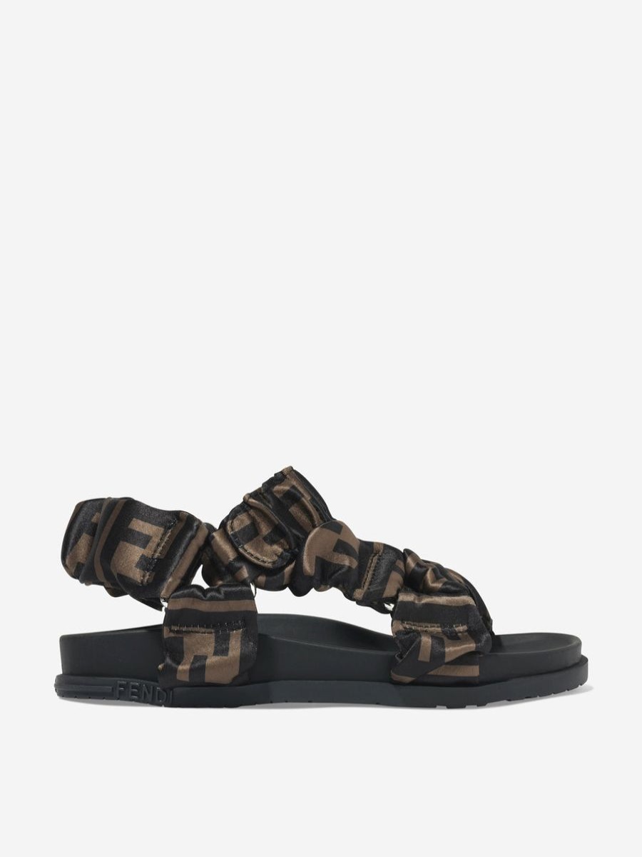 Teen Fendi Kids Footwear | Fendi Kids - Girls Ff Logo Sandals In Brown | Childsplay Clothing