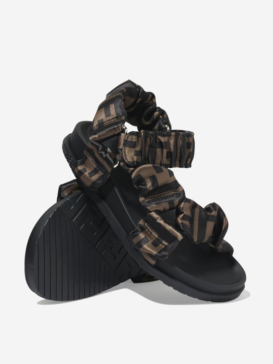 Teen Fendi Kids Footwear | Fendi Kids - Girls Ff Logo Sandals In Brown | Childsplay Clothing