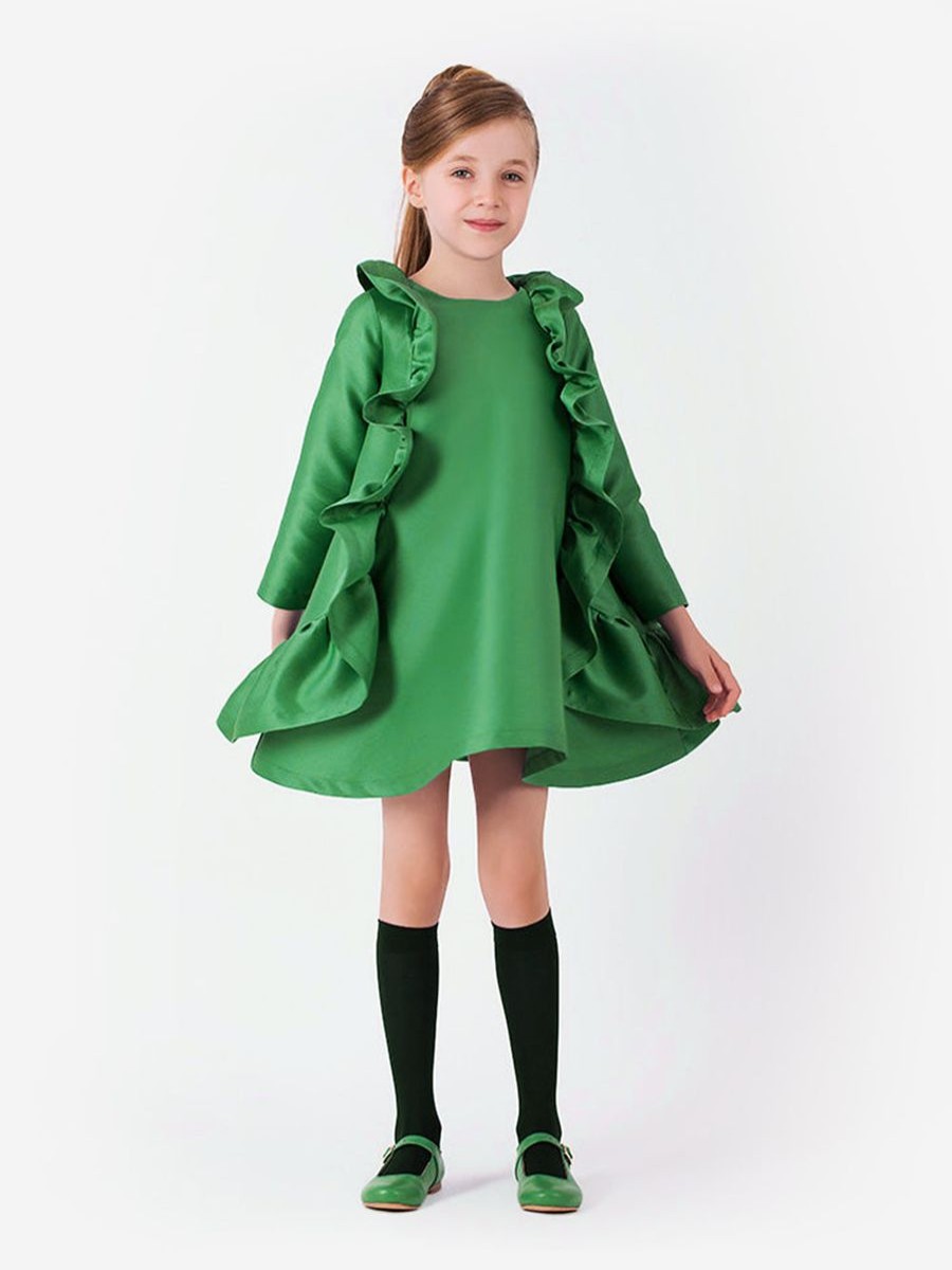 Teen Mama Luma Dresses | Girls Flared Ruffles Dress In Green