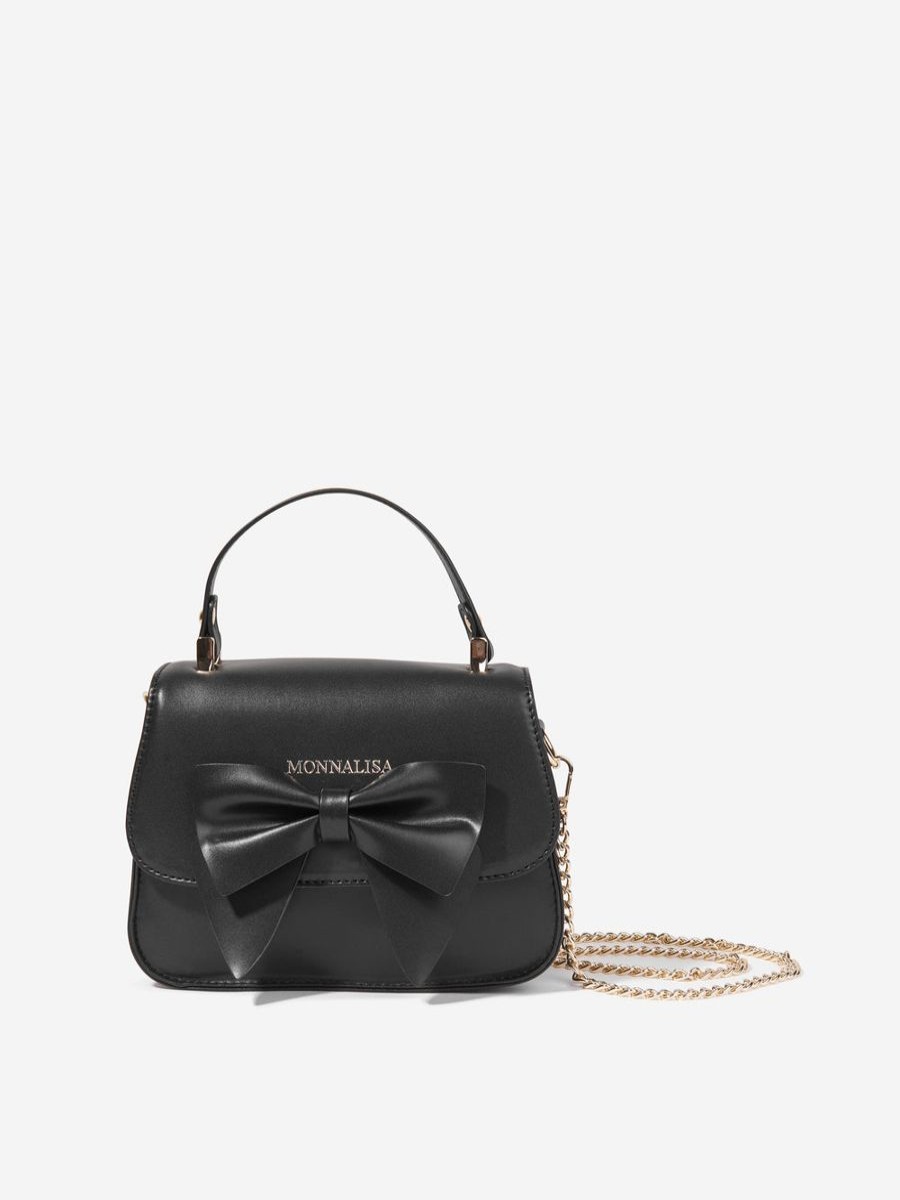 Girls Monnalisa Bags & Backpacks | Girls Bow Handbag In Black