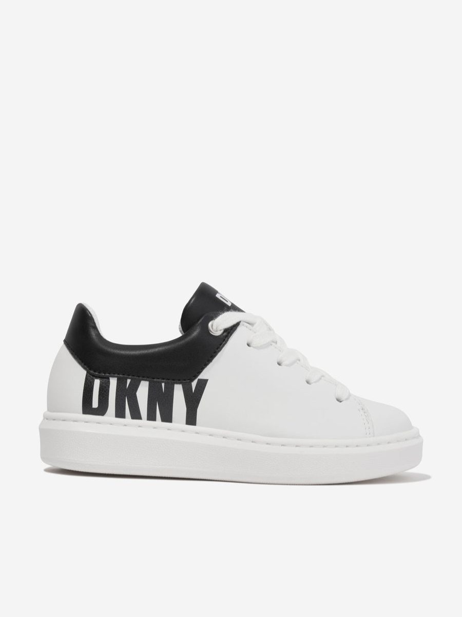 Girls DKNY Sneakers | Kids Leather Logo Trainers In White