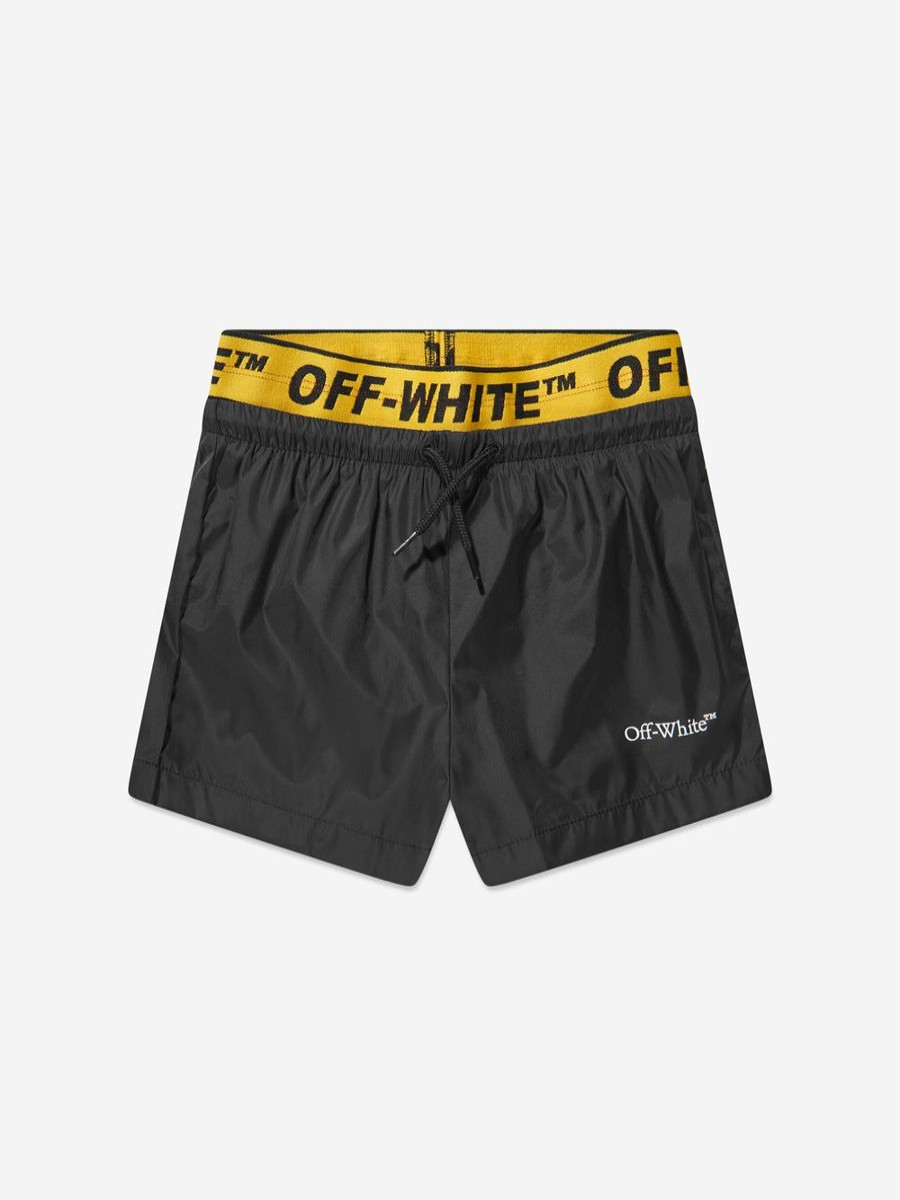 Teen Off-White Shorts | Boys Industrial Bookish Swim Shorts In Black