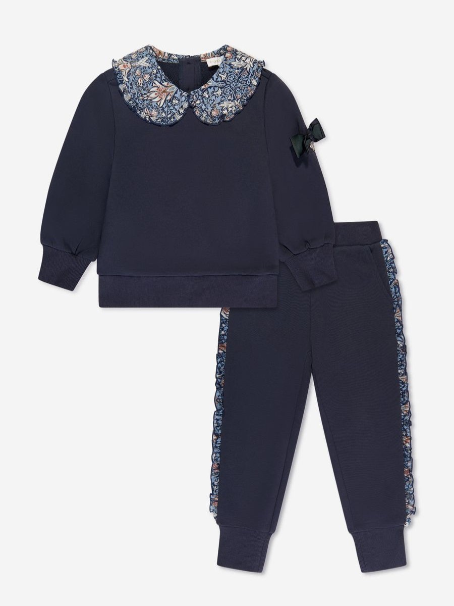 Girls Angels Face Tracksuits | Girls Tabby Printed Frill Tracksuit In Navy